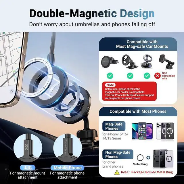 Alt view image 3 of 7 - 2PCS Car Phone Umbrella for Sun Dual Magnetic Cellphone Sunshade Shield