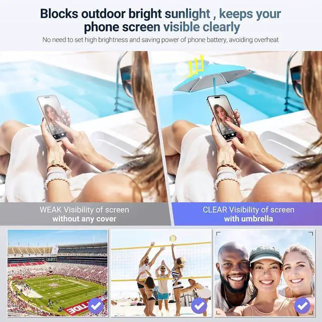 Alt view image 2 of 7 - Blue + Black2PCS Outdoor Phone Sun Shade Shield Magnetic Phone Umbrella for Sun