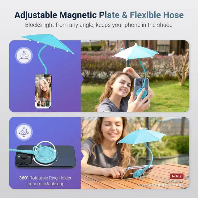 Alt view image 3 of 7 - Blue + Black2PCS Outdoor Phone Sun Shade Shield Magnetic Phone Umbrella for Sun