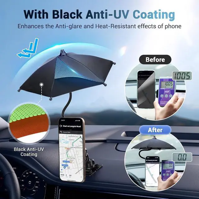 Alt view image 6 of 7 - 2PCS Car Phone Umbrella for Sun Dual Magnetic Cellphone Sunshade Shield
