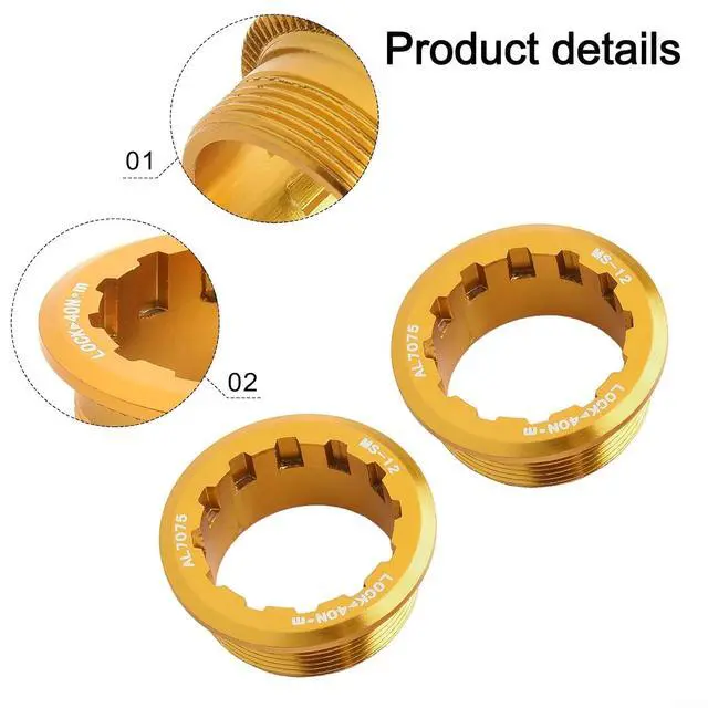Alt view image 5 of 7 - 2-Pack Bike Cassette Lockring for MicroSpline 12 Speed,CNC Aluminum Alloy Flywheel Cover with Anti-Slip Lines, Lightweight Rust-Proof, Black/Red/Golden (Golden)