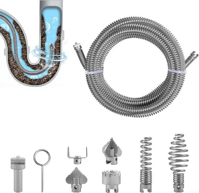 Alt view image 4 of 5 - Pipe Cleaning Spiral,12Mm Steel Drain Auger With 6 Cutters For Electric Pipe Cleaning Machine(C)