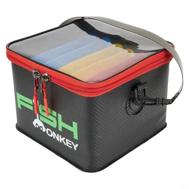Alt view image 3 of 7 - EVA Fishing Lure Storage Bucket, 48 Slot Squid Jig Case with Clear Top & Drain Holes, Saltwater Tackle Box Bag for Boats (Black, 6 Dividers)