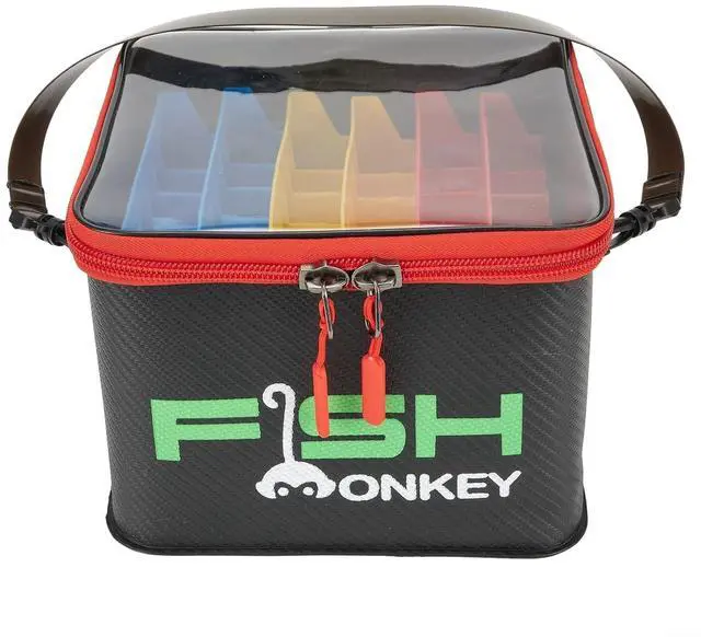 Main image of EVA Fishing Lure Storage Bucket, 48 Slot Squid Jig Case with Clear Top & Drain Holes, Saltwater Tackle Box Bag for Boats (Black, 6 Dividers)
