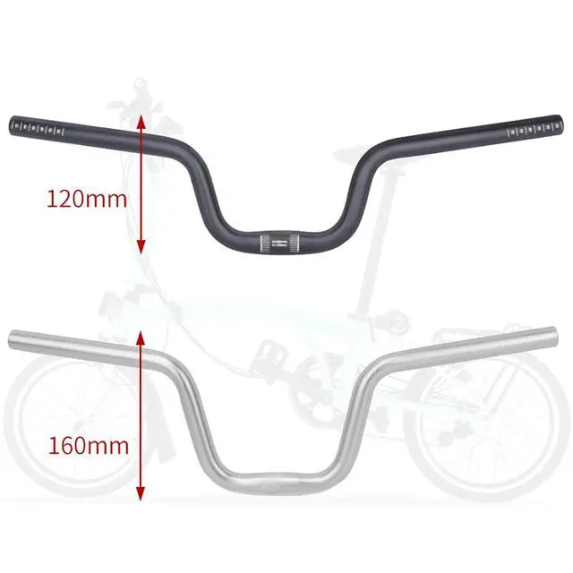 Alt view image 4 of 7 - Aluminum Alloy Folding Bike Handlebar For Brompton, 25.4mm / 1" Diameter 580mm / 22.8" Length, High Rise 120 / 160mm, Upright Cycling Bike Bar (25.4 * 580 * 120mm black)