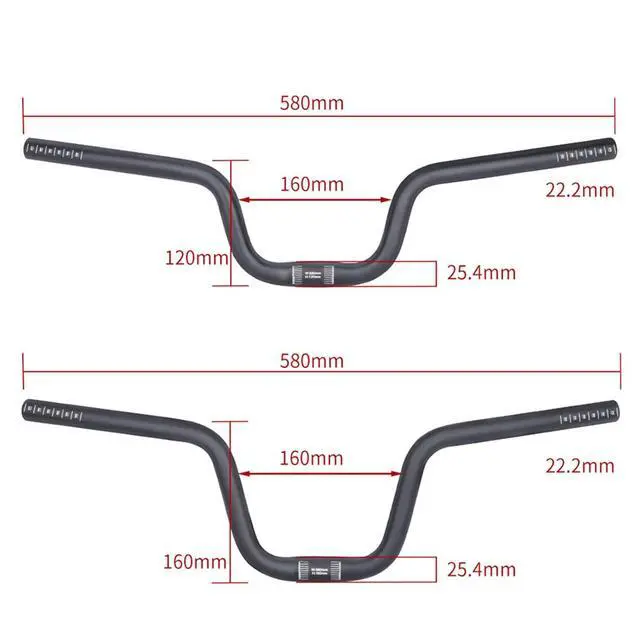 Alt view image 5 of 7 - Aluminum Alloy Folding Bike Handlebar For Brompton, 25.4mm / 1" Diameter 580mm / 22.8" Length, High Rise 120 / 160mm, Upright Cycling Bike Bar (25.4 * 580 * 120mm black)