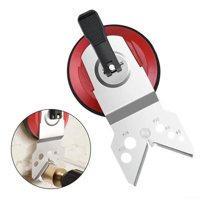 Alt view image 3 of 7 - Tile Drill Guide Jig with Large 115mm Suction Cup for 6-83mm Bits, Stainless Steel Hole Locator Tool for Glass, Marble, Granite Surface, Portable Stable Anti-Slip Tool