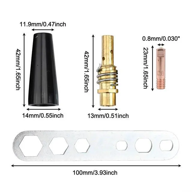 Alt view image 2 of 6 - For 15AK Welding Accessory Kit, 0.8mm Copper for contact Tips, Flux Core Gasless Nozzle, Tips Holder Diffuser For MIG MB14 MB15 Torch, 15PCS