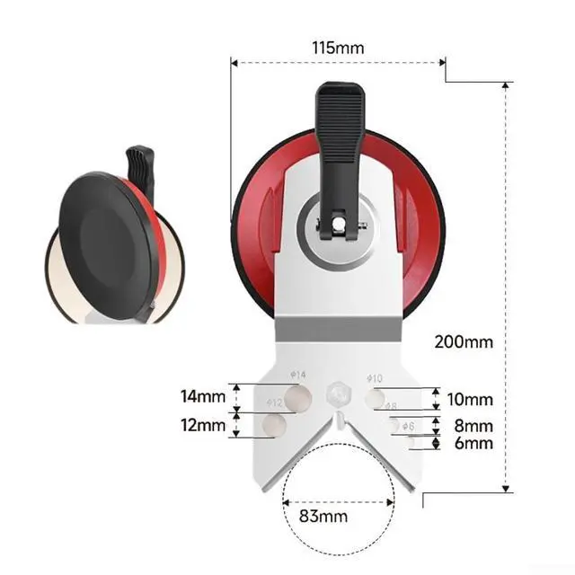 Alt view image 2 of 7 - Tile Drill Guide Jig with Large 115mm Suction Cup for 6-83mm Bits, Stainless Steel Hole Locator Tool for Glass, Marble, Granite Surface, Portable Stable Anti-Slip Tool