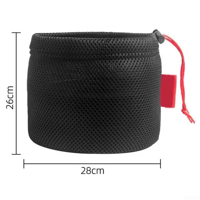 Alt view image 2 of 5 - Mesh Storage Bag for Camping, Breathable Anti-Collision Pot Pouch with Drawstring, Lightweight Outdoor Gear Organizer for Cookware Tableware and Water Bucket, Black (28 * 26cm)
