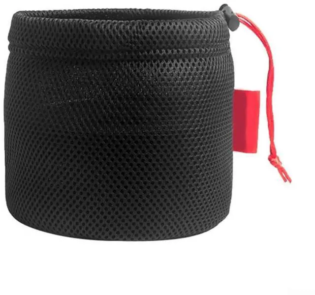 Main image of Mesh Storage Bag for Camping, Breathable Anti-Collision Pot Pouch with Drawstring, Lightweight Outdoor Gear Organizer for Cookware Tableware and Water Bucket, Black (19 * 20cm)