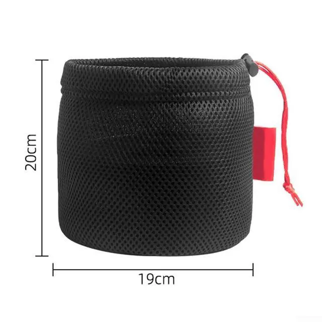 Alt view image 2 of 5 - Mesh Storage Bag for Camping, Breathable Anti-Collision Pot Pouch with Drawstring, Lightweight Outdoor Gear Organizer for Cookware Tableware and Water Bucket, Black (19 * 20cm)