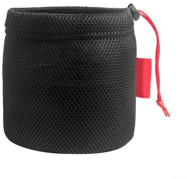 Alt view image 3 of 6 - Mesh Storage Bag for Camping, Breathable Anti-Collision Pot Pouch with Drawstring, Lightweight Outdoor Gear Organizer for Cookware Tableware and Water Bucket, Black (16 * 20cm)