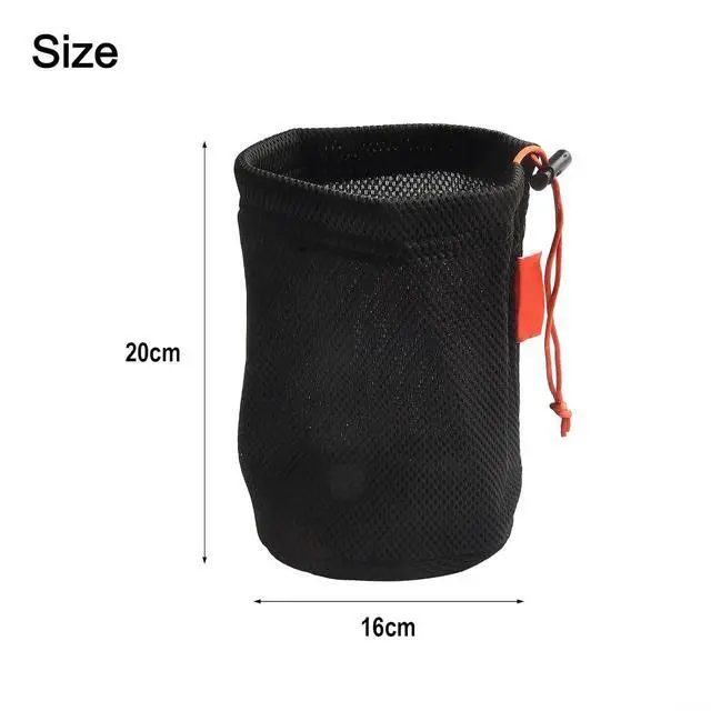 Alt view image 5 of 6 - Mesh Storage Bag for Camping, Breathable Anti-Collision Pot Pouch with Drawstring, Lightweight Outdoor Gear Organizer for Cookware Tableware and Water Bucket, Black (16 * 20cm)