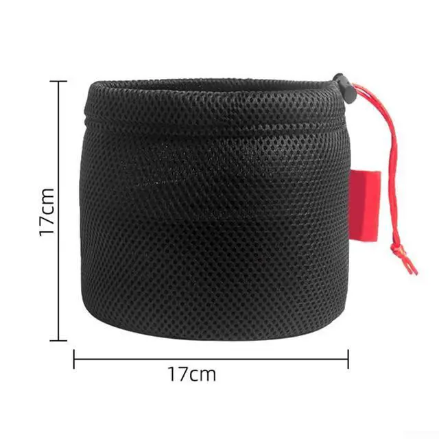 Alt view image 2 of 6 - Mesh Storage Bag for Camping, Breathable Anti-Collision Pot Pouch with Drawstring, Lightweight Outdoor Gear Organizer for Cookware Tableware and Water Bucket, Black (17 * 17cm)
