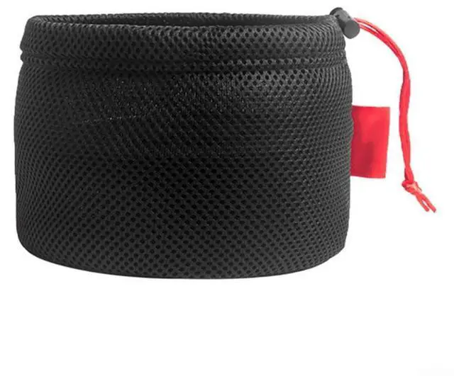 Main image of Mesh Storage Bag for Camping, Breathable Anti-Collision Pot Pouch with Drawstring, Lightweight Outdoor Gear Organizer for Cookware Tableware and Water Bucket, Black (26 * 18cm)
