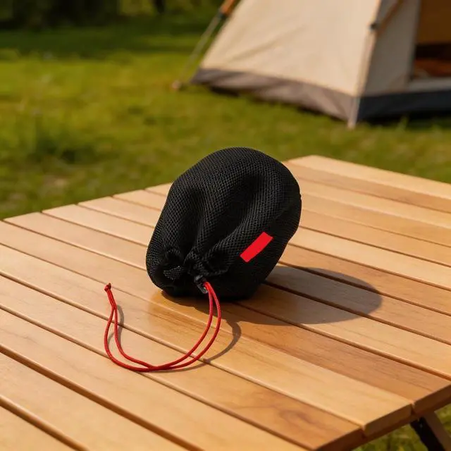 Alt view image 2 of 7 - Mesh Storage Bag for Camping, Breathable Anti-Collision Pot Pouch with Drawstring, Lightweight Outdoor Gear Organizer for Cookware Tableware and Water Bucket, Black (26 * 18cm)