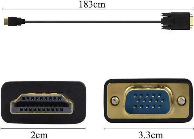 Alt view image 3 of 5 - AV Converter WISDUM HDMI to VGA Adapter Cable One Way Direction 1080P Gold Plated HDMI Male to VGA Male Active Video Converter Cable Cord 6 Feet 1.8 Meters