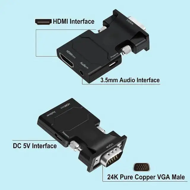 Alt view image 2 of 7 - AV Converter WISDUM VGA to HDMI Adapter VGA to HDMI Video Converter Adapter VGA Male to Female HDMI with Audio for TV Computer Projector(Including Power and Audio Cable)