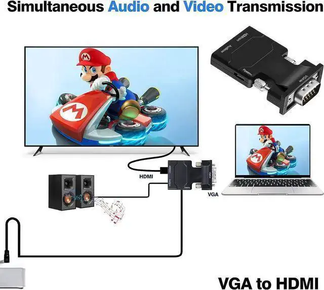 Alt view image 4 of 7 - AV Converter WISDUM VGA to HDMI Adapter VGA to HDMI Video Converter Adapter VGA Male to Female HDMI with Audio for TV Computer Projector(Including Power and Audio Cable)