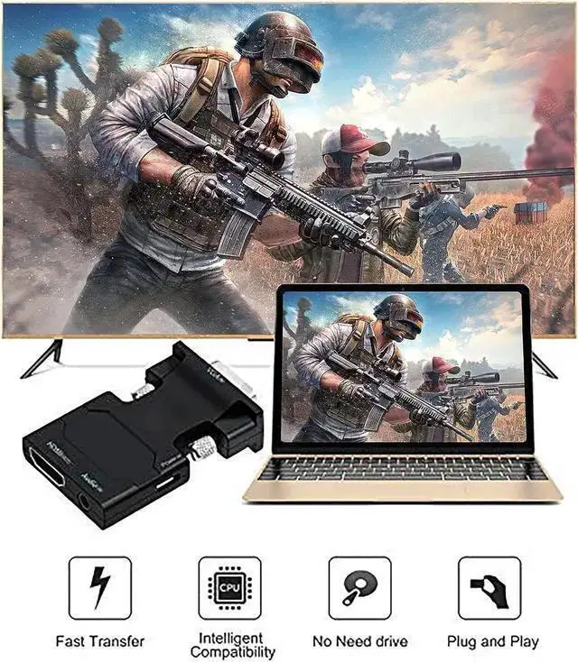Alt view image 5 of 7 - AV Converter WISDUM VGA to HDMI Adapter VGA to HDMI Video Converter Adapter VGA Male to Female HDMI with Audio for TV Computer Projector(Including Power and Audio Cable)
