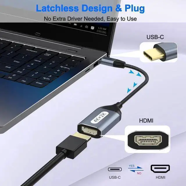 Alt view image 4 of 7 - AV Converter WISDUM USB C to HDMI Adapter 4K@60Hz USB-C to HDMI Cable Thunderbolt to HDMI USBC to HDMI Converter Type C to HDMI Adapter Compatible with 15 Galaxy Chromebook etc. (2 Pack)