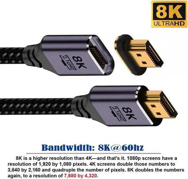 Alt view image 2 of 7 - HDMI Cable WISDUM 2.0M Magnetic Connector 8K Type-A HDMI 2.1 Male to Straight Male Video Cable for Laptop HDTV