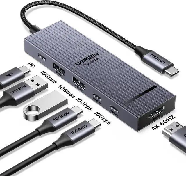 Alt view image 3 of 7 - USB Hub WISDUM Revodok Pro USB-C Hub 6 in 1 10Gbps 4K 60Hz HDMI, 100W Power Delivery for Pro/Air, Pro, Thinkpad Rog Ally and More