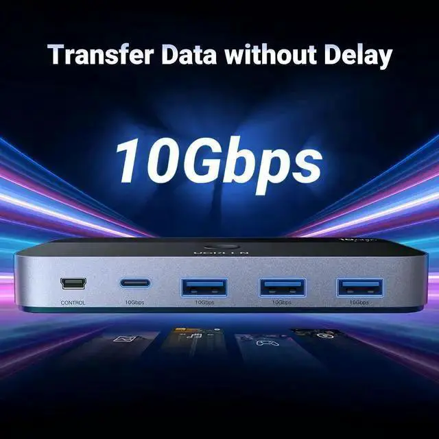 Alt view image 2 of 6 - USB Hub WISDUM 10Gbps USB C Switch 2 Computers Share 4 USB 3.2 Ports, USB Switcher Selector for PC Laptop Keyboard Mouse Webcam USB-Microphone, USB Switch Adapter with 2 USB C to C Data Cables and Rem