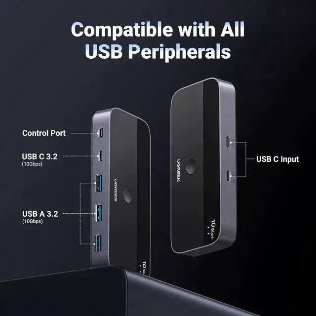 Alt view image 5 of 6 - USB Hub WISDUM 10Gbps USB C Switch 2 Computers Share 4 USB 3.2 Ports, USB Switcher Selector for PC Laptop Keyboard Mouse Webcam USB-Microphone, USB Switch Adapter with 2 USB C to C Data Cables and Rem