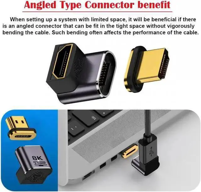 Alt view image 5 of 7 - HDMI Cable WISDUM 90 Degree Up Angled Magnetic 8K Type-A HDMI 2.1 Male to Female Straight Video Adapter for Laptop HDTV