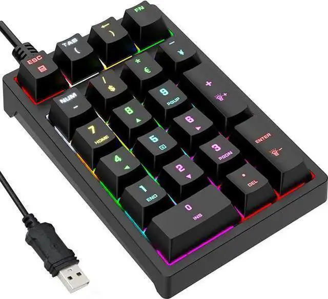 Main image of WISDUM Number Pad, Mechanical USB Wired Numeric Keypad with RGB LED Backlit 21 Key Numpad,Mechanical Numeric Keypad for Laptop Desktop Computer PC Blue Switch (Black)