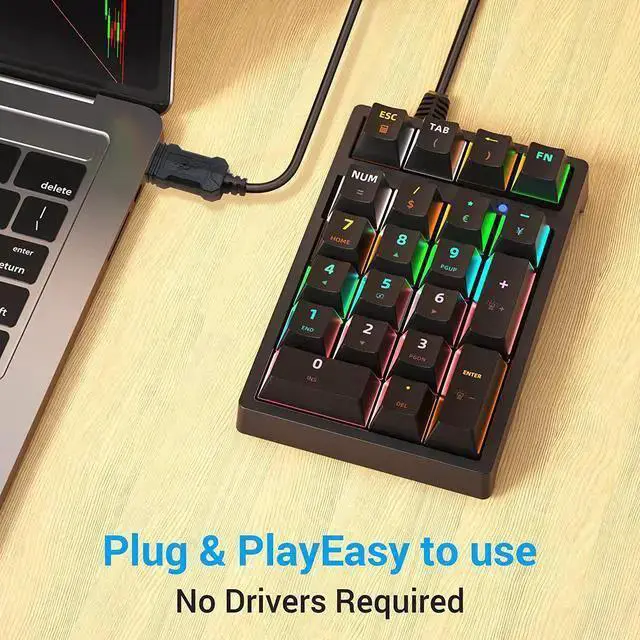 Alt view image 4 of 7 - WISDUM Number Pad, Mechanical USB Wired Numeric Keypad with RGB LED Backlit 21 Key Numpad,Mechanical Numeric Keypad for Laptop Desktop Computer PC Blue Switch (Black)