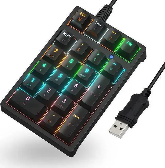Alt view image 7 of 7 - WISDUM Number Pad, Mechanical USB Wired Numeric Keypad with RGB LED Backlit 21 Key Numpad,Mechanical Numeric Keypad for Laptop Desktop Computer PC Blue Switch (Black)