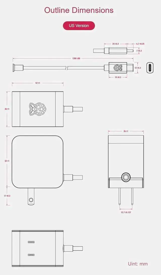 Alt view image 3 of 6 - IoT Board WISDUM Official 27W USB-C Power Supply for Raspberry Pi 5, 5.1V/5A, 9V/3A, 12V/2.25A, 15V/1.8A, Black US