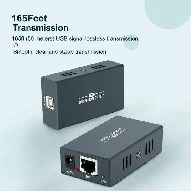 Alt view image 3 of 7 - USB Hub WISDUM USB Extender 165ft Kit with 4 USB 2.0 Hub, Over Single Ethernet Cat5e/6/7 Up to 165ft(50m), Plug and Play, No Driver Needed, USB RJ45 LAN Extension