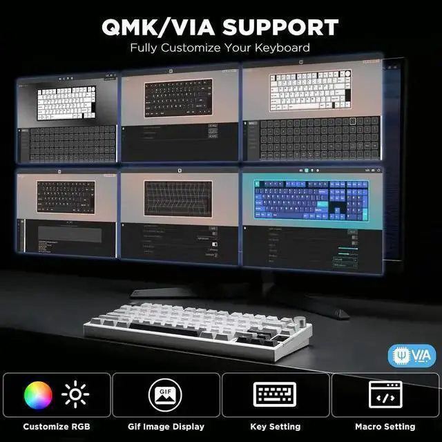 Alt view image 3 of 7 - USB Keyboard WISDUM YUNZII AL80 Wireless Mechanical Keyboard,Full Aluminum CNC, Smart LCD Display,Hot Swappable Gasket Mount 75% Layout with Knob,BT/2.4G/USB-C,QMK/VIA Support for Win/Mac (Silver, Coc