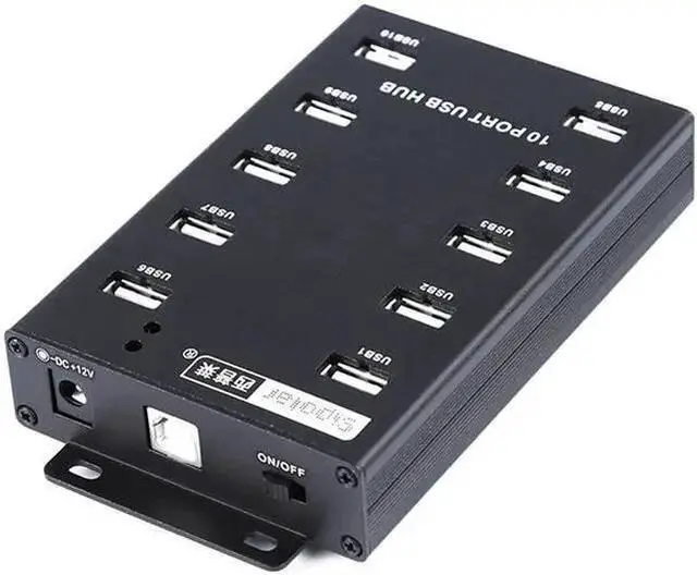 Main image of USB Hub WISDUM A-300 metal 10 Ports USB 2.0 Powered Hub -USB Extension Splitter for Bitcoin Minings with 12V 5A 60W Power Adapter On/Off Switch Din-Rail