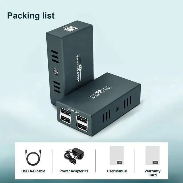 Alt view image 7 of 7 - USB Hub WISDUM USB Extender 165ft Kit with 4 USB 2.0 Hub, Over Single Ethernet Cat5e/6/7 Up to 165ft(50m), Plug and Play, No Driver Needed, USB RJ45 LAN Extension