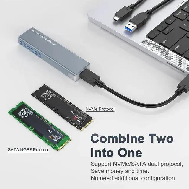 Alt view image 5 of 7 - USB Hub WISDUM M.2 NVMe and SATA SSD Enclosure Tool-Free, 10Gbps USB 3.1 Gen2 Aluminum M.2 NVME NGFF SSD Enclosure, RGB NVMe SSD Enclosure Supports M and B&M Keys 2280/2230/ 2242/2260 SSDs(with USB C