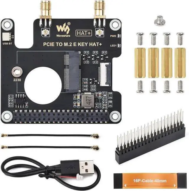 Main image of IoT Board WISDUM Waveshare PCIe to M.2 E Key HAT, Compatible with Raspberry Pi 5, Support Various NGFF (M.2 E Key) Wireless NIC, Supports USB Bluetooth Connection and HAT+ Standard, Raspberry Pi 5 PCI