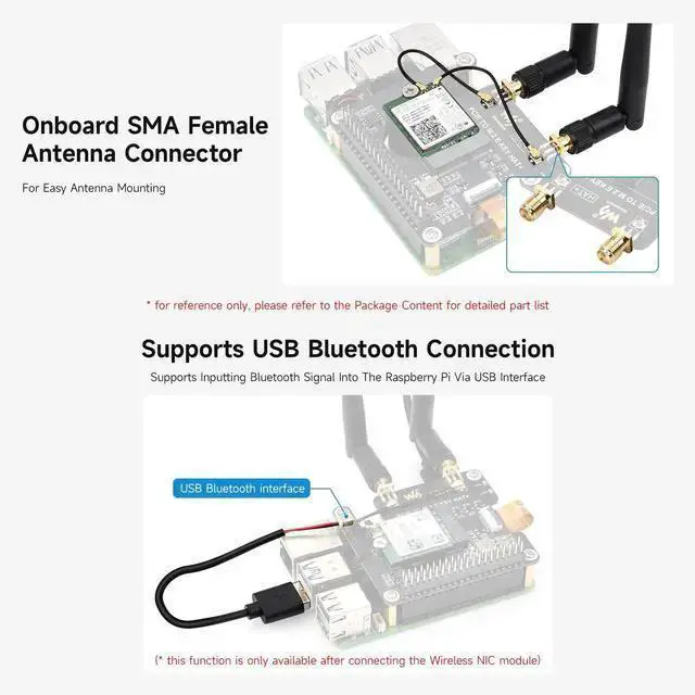 Alt view image 6 of 7 - IoT Board WISDUM Waveshare PCIe to M.2 E Key HAT, Compatible with Raspberry Pi 5, Support Various NGFF (M.2 E Key) Wireless NIC, Supports USB Bluetooth Connection and HAT+ Standard, Raspberry Pi 5 PCI