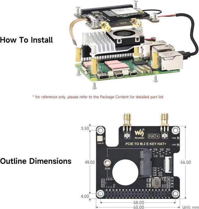Alt view image 5 of 7 - IoT Board WISDUM Waveshare PCIe to M.2 E Key HAT, Compatible with Raspberry Pi 5, Support Various NGFF (M.2 E Key) Wireless NIC, Supports USB Bluetooth Connection and HAT+ Standard, Raspberry Pi 5 PCI