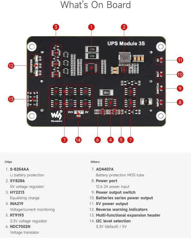 Alt view image 5 of 7 - IoT Board WISDUM Waveshare Uninterruptible Power Supply (UPS) Module, Supports Charging and Power Output at The Same Time, 3S & 5V 5A Output, Compatible with Raspberry Pi Board