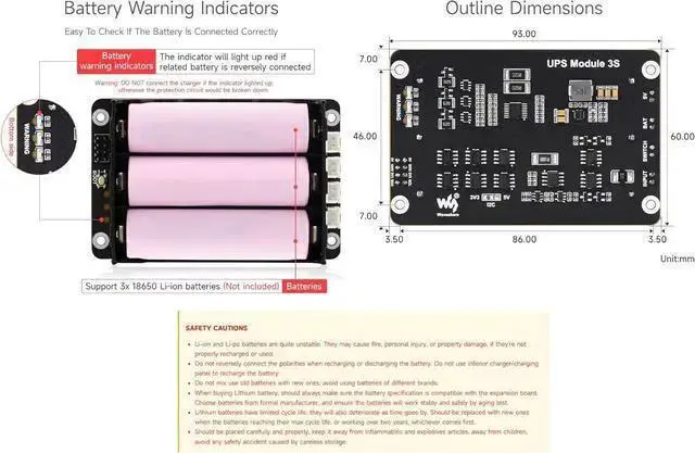 Alt view image 7 of 7 - IoT Board WISDUM Waveshare Uninterruptible Power Supply (UPS) Module, Supports Charging and Power Output at The Same Time, 3S & 5V 5A Output, Compatible with Raspberry Pi Board