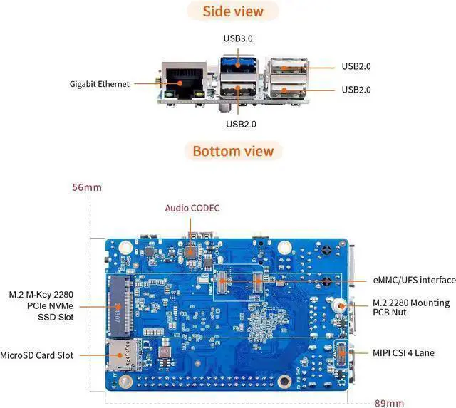 Alt view image 4 of 7 - IoT Board WISDUM Orange Pi 4 Pro 4GB/6GB/8GB/12GB LPDDR5 Allwinner A733 8-Core Single Board Computer with 3 Tops NPU, WiFi 6/Bluetooth 5.4,Development Board with eMMC Socket Run Ubuntu/Debian/Android