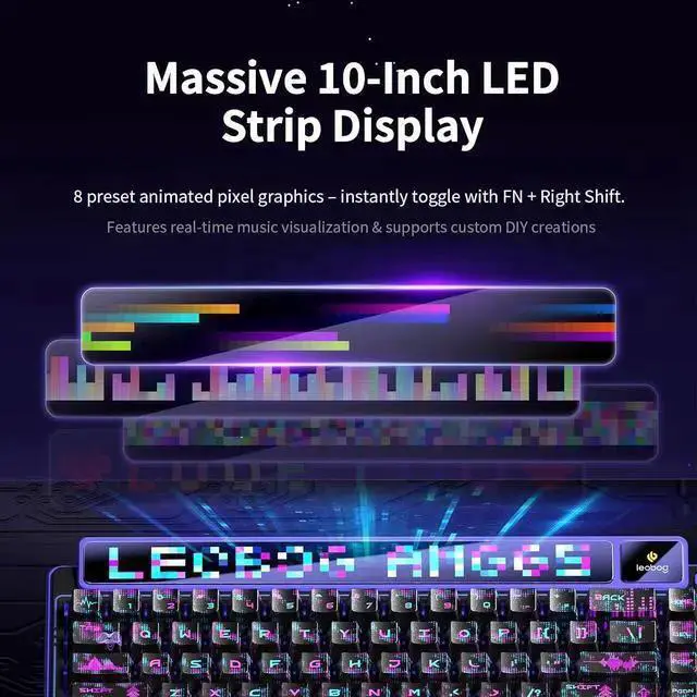 Alt view image 2 of 6 - USB Keyboard WISDUM AMG65 Mechanical Gaming Keyboard with Dual Screen, 65% Wireless Small Custom Keyboard RGB, Bluetooth/2.4G/Wired, Rapid Trigger, Hot Swappable for Windows Laptop PC Mac - Purple