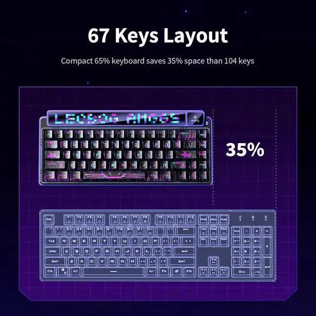 Alt view image 6 of 6 - USB Keyboard WISDUM AMG65 Mechanical Gaming Keyboard with Dual Screen, 65% Wireless Small Custom Keyboard RGB, Bluetooth/2.4G/Wired, Rapid Trigger, Hot Swappable for Windows Laptop PC Mac - Purple