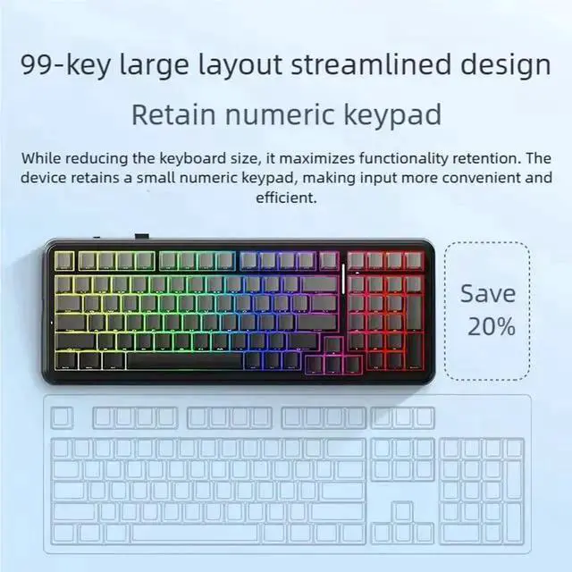 Alt view image 3 of 5 - USB Keyboard WISDUM MCHOSE K99 V2 Wireless Gaming Keyboard, Gasket Mechanical Keyboard, BT5.0/USB-C/2.4GHz Wireless keyboard, with 6-Layer Padding, 8000mAh Battery, Hot Swappable, NKRO for Win/Mac/Lin