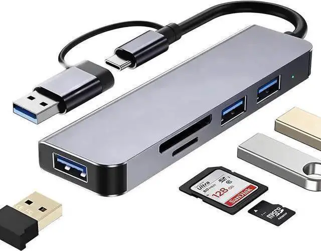 Main image of WISDUM USB C Hub USB Hub 5 in 1, USB Adapter Multiport USB Splitter with USB 3.0 & 2 USB 2.0, SD & TF Card Reader for Laptop, Desktop PC, Smartphones and More